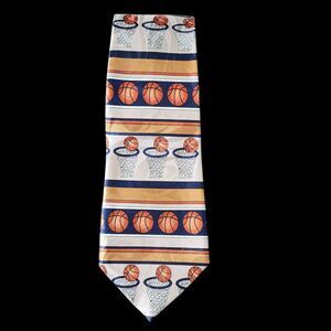 Vtg ​RENAISSANCE Hand Made Tie Silk Blend Basketball Hoop Novelty Sports Necktie